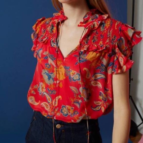New GILNER FARRAR Sienna Blouse in Paradise Red Small - Picture 11 of 14